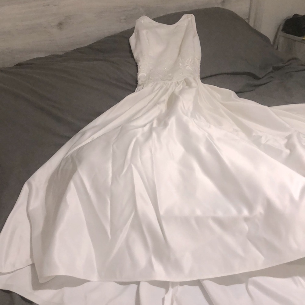 Wedding dress/ matching flower girl dress/ veil.